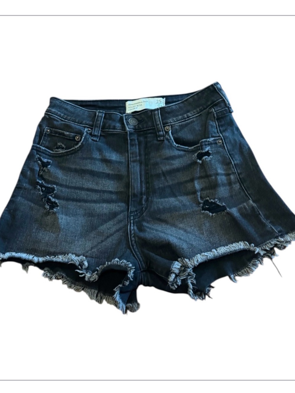 Abercrombie & Fitch Black Distressed Curve Love High-Rise Jean Shorts 25/0R
